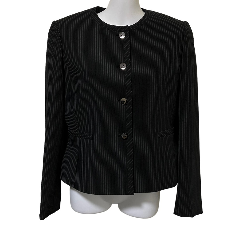 Tahari Arthur S. Levine Black Pinstripe Skirt Suit Set - Picture 4 of 14